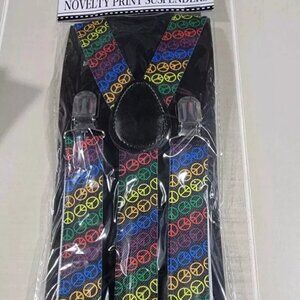 Novelty Print Suspenders Peace Signs Halloween 60's Hippie Costume Adult Size
